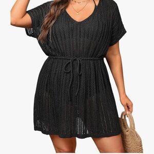 Women's Black Crochet Swim Cover-Up
